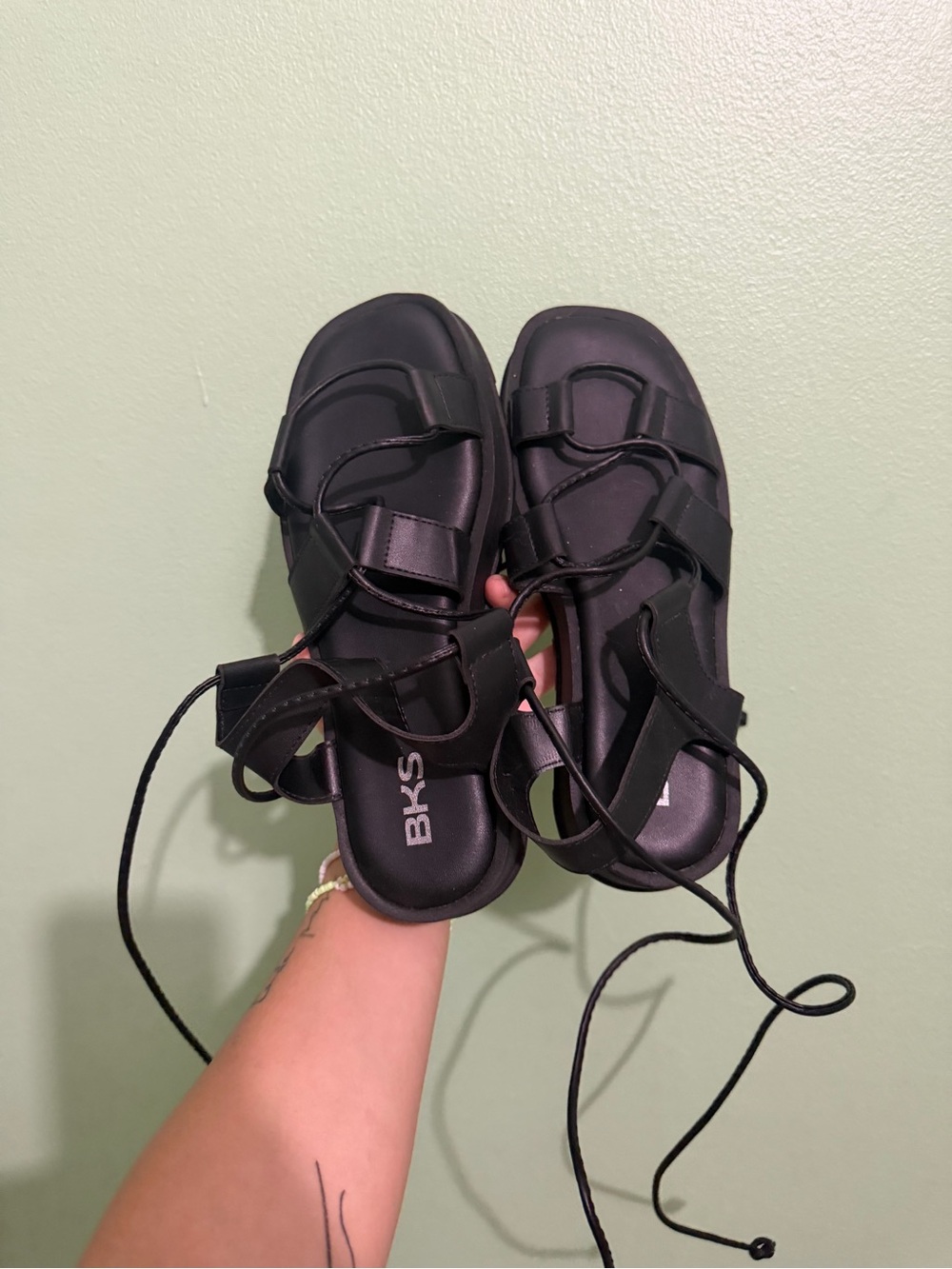 BAKERS Black Lace Up Wrap Around Sandals